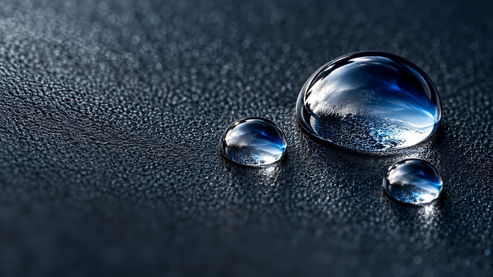 Water droplets on a dark surface